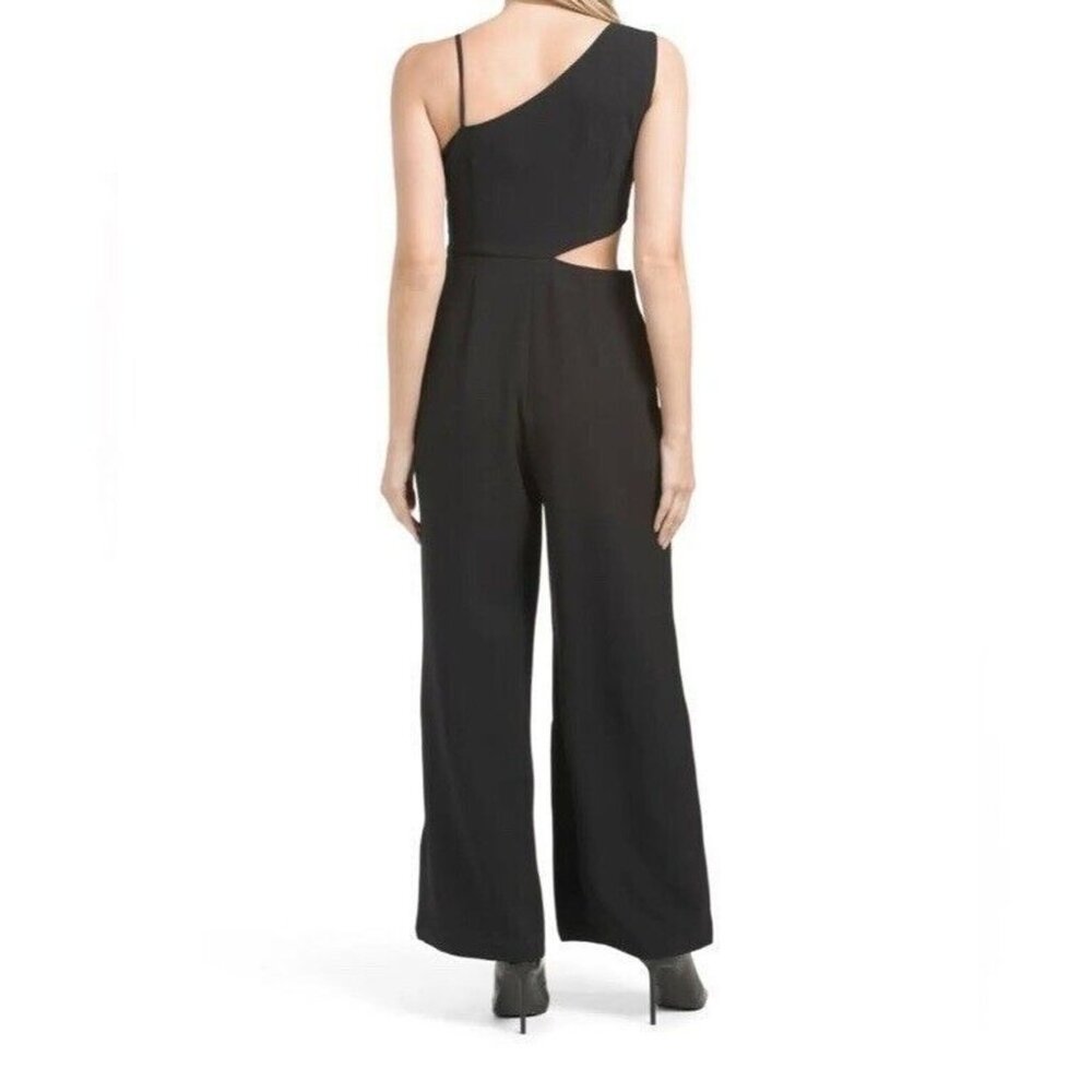 NICOLE MILLER Women’s One Shoulder Side Cut Out Jumpsuit Size 14 Black Zip New - Picture 2 of 16